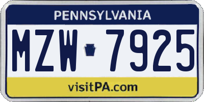 PA license plate MZW7925