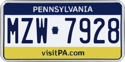 PA license plate MZW7928