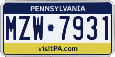 PA license plate MZW7931