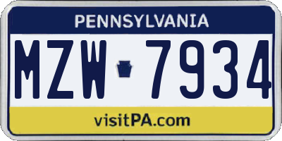 PA license plate MZW7934