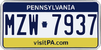 PA license plate MZW7937