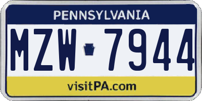PA license plate MZW7944