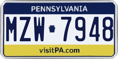 PA license plate MZW7948