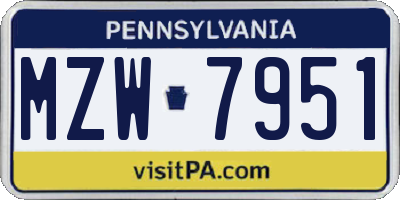 PA license plate MZW7951
