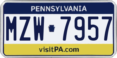 PA license plate MZW7957