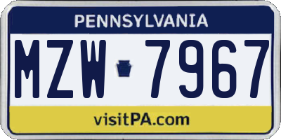 PA license plate MZW7967