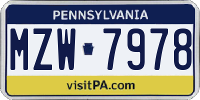 PA license plate MZW7978