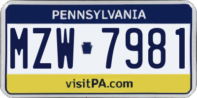 PA license plate MZW7981