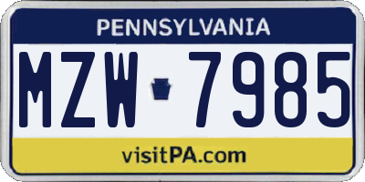 PA license plate MZW7985