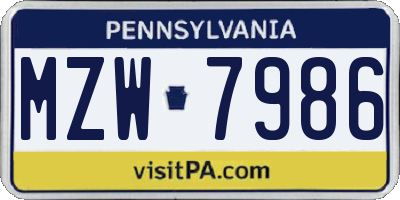 PA license plate MZW7986