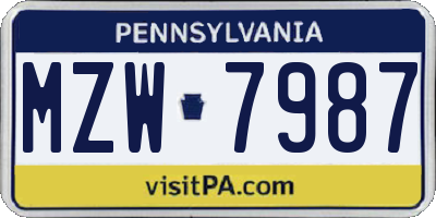 PA license plate MZW7987
