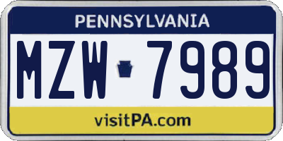 PA license plate MZW7989