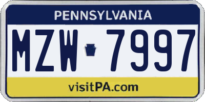 PA license plate MZW7997