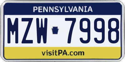 PA license plate MZW7998
