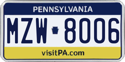 PA license plate MZW8006