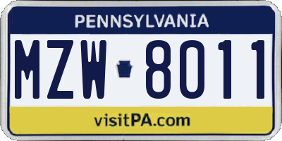 PA license plate MZW8011