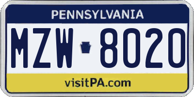 PA license plate MZW8020