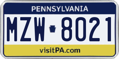 PA license plate MZW8021
