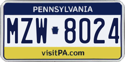 PA license plate MZW8024