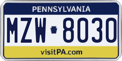 PA license plate MZW8030