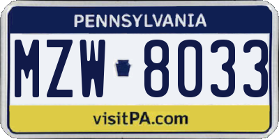 PA license plate MZW8033