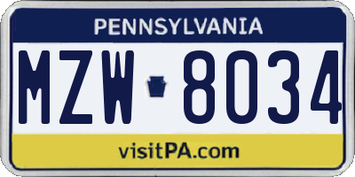 PA license plate MZW8034