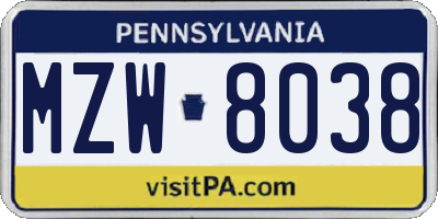 PA license plate MZW8038