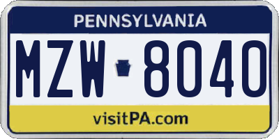 PA license plate MZW8040