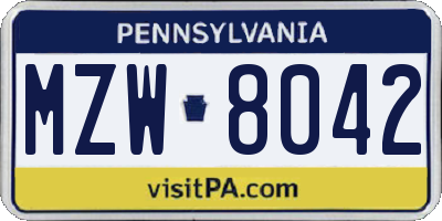 PA license plate MZW8042