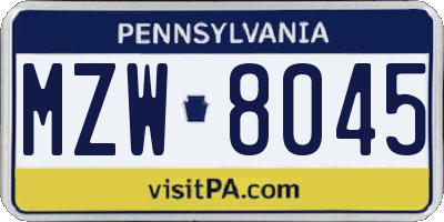 PA license plate MZW8045