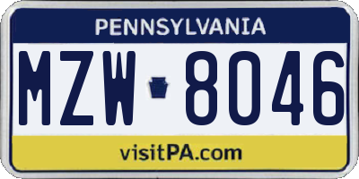 PA license plate MZW8046