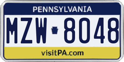 PA license plate MZW8048