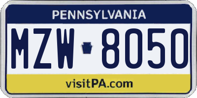 PA license plate MZW8050