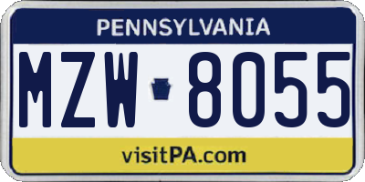 PA license plate MZW8055