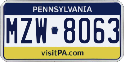 PA license plate MZW8063