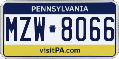 PA license plate MZW8066