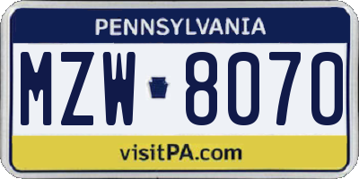 PA license plate MZW8070