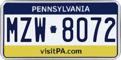 PA license plate MZW8072