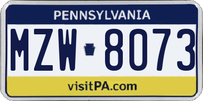 PA license plate MZW8073