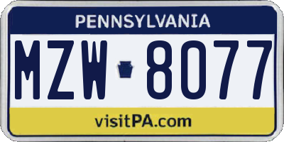 PA license plate MZW8077