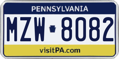 PA license plate MZW8082