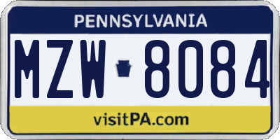 PA license plate MZW8084