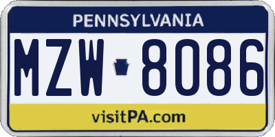 PA license plate MZW8086
