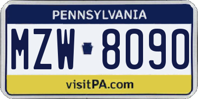 PA license plate MZW8090