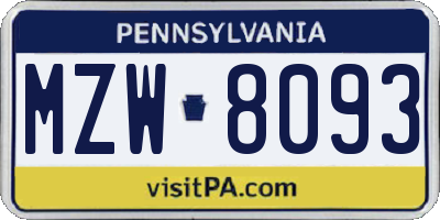 PA license plate MZW8093