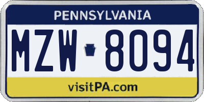 PA license plate MZW8094