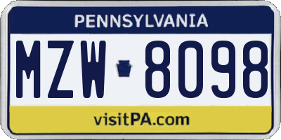 PA license plate MZW8098