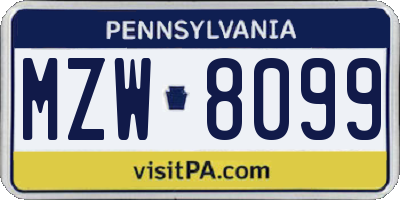 PA license plate MZW8099