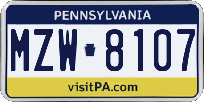 PA license plate MZW8107