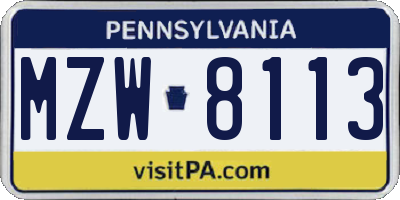 PA license plate MZW8113